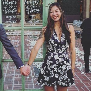 Alice + Olivia black and white floral mini dress